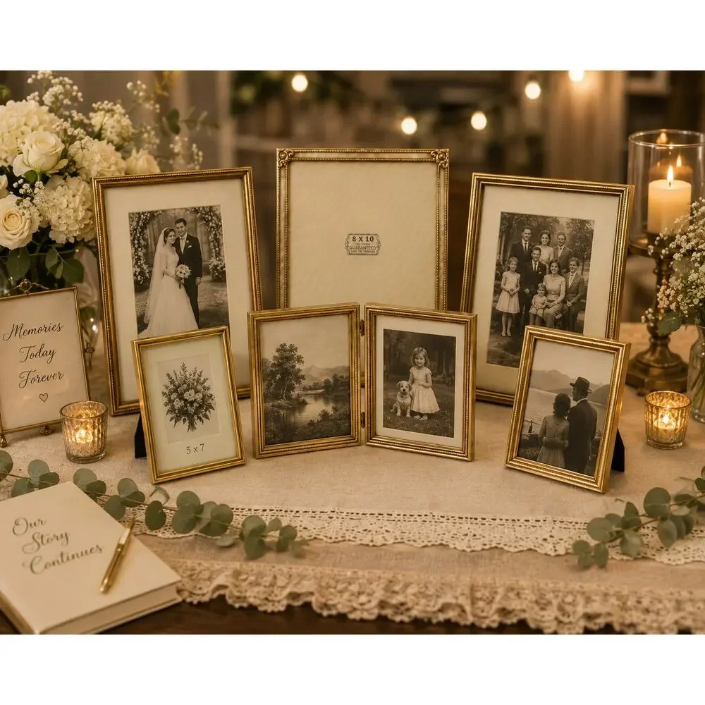 6 Gold Tone Vintage Style Tabletop Picture Frames